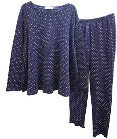 Fulok Women's Casual Cotton Dot Print Pullover Lounge Pj Set blue XX-Large