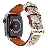 for Apple Watch 4 40mm Leather Band Flower Prints iwatch 38mm Series 3 2 1 Strap Wristwatch Bracelet Khaki Pink Watch Belt Replacement.(Khaki Pink-38/40)