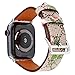 for Apple Watch 4 40mm Leather Band Flower Prints iwatch 38mm Series 3 2 1 Strap Wristwatch Bracelet Khaki Pink Watch Belt Replacement.(Khaki Pink-38/40)