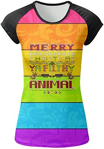 SIHA Dos LOVA Womens Novelty Awesome Merry Christmas Ya Filthy Animal 3D Printed Quick Dry Raglan Baseball T-Shirts Round Neck Short Sleeve T-Shirt Top Tee