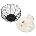 Black Metal Mesh Wire Egg Storage Basket with White Ceramic Farm Chicken Top and Handles