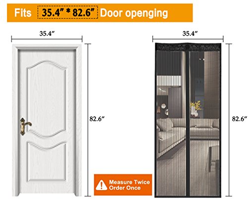 7TECH Magnetic Screen Door with Heavy Duty Mesh Curtain and Full Frame Velcro Fits Door Size up to 36"-82" Max- Black