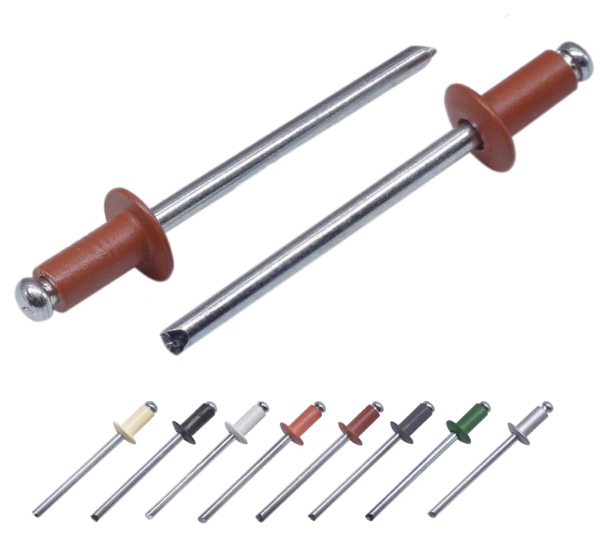 (Pack of 500 pcs) Painted Blind Rivets 4.0 x 10 mm, Dome Head, DIN 7337, Aluminum Rivet and Steel Mandrel, Pop Rivets (500, Copper Brown RAL 8004)