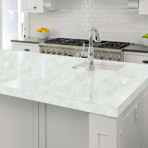Foerteng Granite Look Marble Gloss Film Vinyl Self Adhesive Counter Top Peel and Stick Wall Decal (Crystal green)