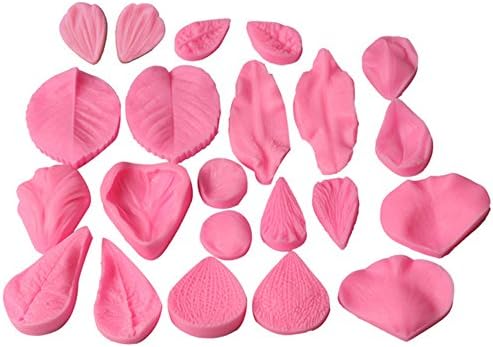 ECOSWAY 22PCS Silicone Petal Leaf Soap Cupcake Making Mold Fondant Cake Molds, Silicone Fondant Cake Decorating Tools Fondant Cake Sugarcraft Decorating Supplies Fondant Cake Baking Mold Random Color