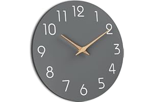 Mosewa Wall Clock 12 Inch Gray Silent Non Ticking Battery Operated Modern Simple Wooden Clock Decorative for Kitchen Home Bedroom Bathroom Office Living Room