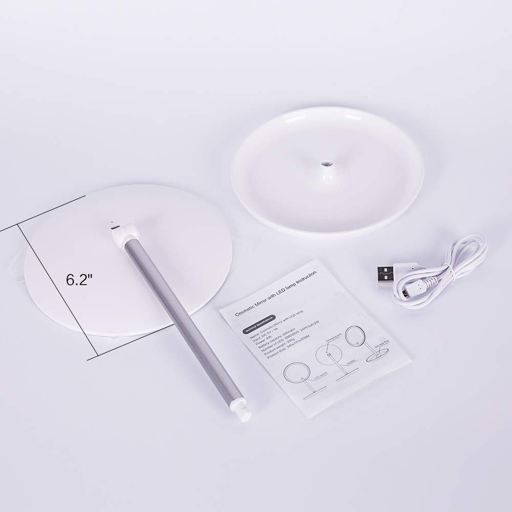 STARPIE Round Lighted Vanity Makeup Mirror with Rechargeable Natural White LED Daylight, Detachable, Storage Base, Touch Control, 360°Rotation and Dimmable Light Control By Touch Screen