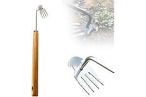 ROWPOZ Weeding Artifact Uprooting Weeding Tool, 15.7in Weed Pulling Tool Manganese Steel Garden Hand Weeder Tool with Handle, 4 Teethes Dual Purpose Manual Multifunctional Weeders Tool for Garden (C)
