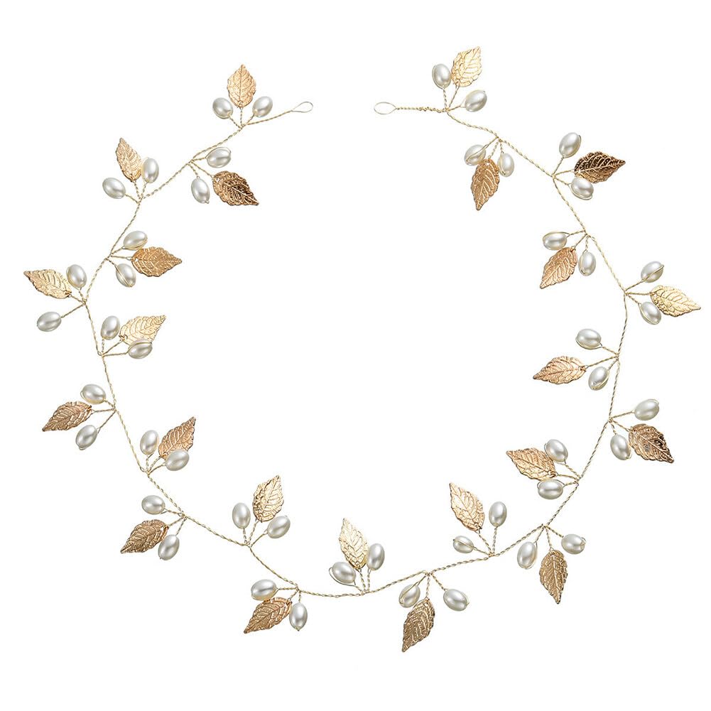 45CM Bride Wedding Crystal Hair Vine Crystal with Leaf Shape Headpieces Flower Headband Bridal Hair Pieces Hair Accessories for Women and Girls Hair Styling Accessories(Gold）