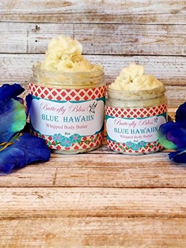 Blue Hawaiin Whipped Body Butter, natural lotion, organic, 8oz jar, made with shea butter, mango butter, coconut oil, almond oil