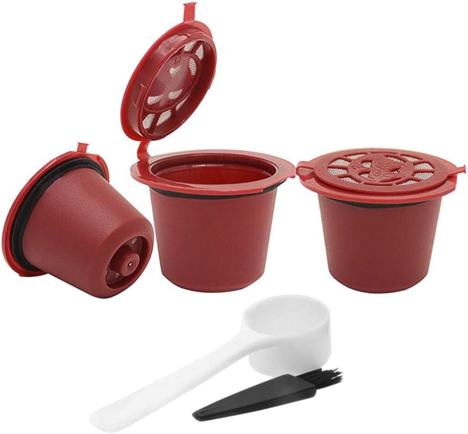 NELNISSA Nellnissa 3pcs Refillable Reuse Coffee Capsule Filters for Nespresso Machine (Red)