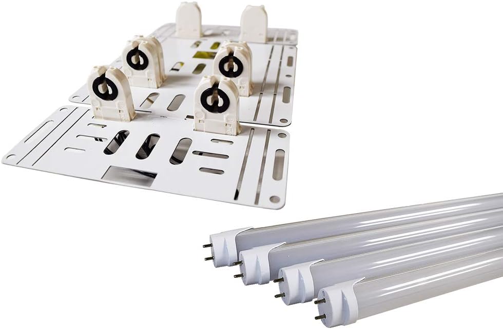 Pre-Wired 8 Ft T12 T8 LED Conversion Upgrade Retrofit Kit - Single Pin Fluorescent to 4 Light LED Kit (8) Non Shunted Lamp Holders, (4) Single Ended 4 Ft. 5000K LED T8 Tubes - DLC/UL Listed