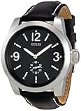 Guess Men's U95196G1 Black Leather Analog Quartz Watch with Black Dial