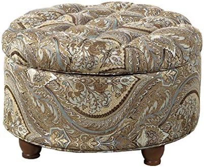 Amazon Com Homepop Large Button Tufted Round Storage Ottoman Brown And Teal Pasley Furniture Decor