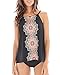 Womens Two Pieces Tribal Printed Flyaway Tankini Retro Embroidery Sets Black Triangle Minimalist Sling Type Swimsuit (Black, 5XL(US 20))