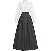 CR ROLECOS Edwardian Victorian Dress for Women 1800s Renaissance Ball Gown Costume with Pockets