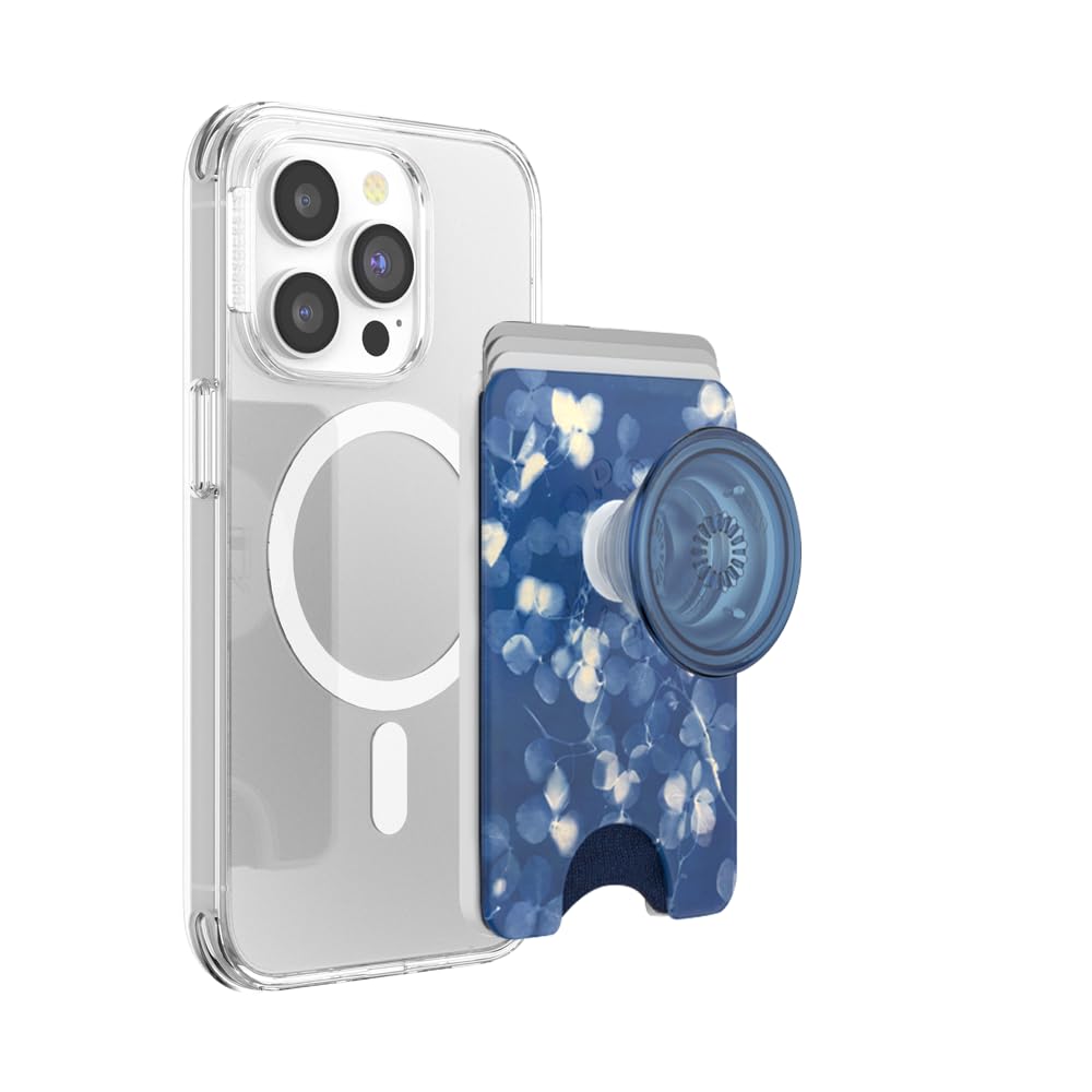 PopSockets Phone Wallet for MagSafe, Phone Card Holder with Grip, Blue - Phantom Aspen