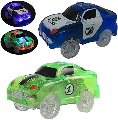Replacement LED Car for Glow In The Dark Race Car Track (2-Pack) LIGHT UP 5 Led Vehicles for 3 Years Old Kids