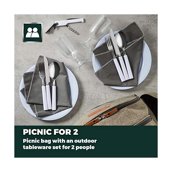 Tower-CC879023-Heritage-2-Person-Picnic-Bag-with-Tableware-Set-PEVA-Insulation-5L-Green-and-Tan Tower Coast & Country CC879023 Heritage 2-Person Picnic Bag with Tableware Set, PEVA-Insulation, 5L, Green and Tan