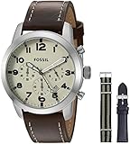 Fossil Men's FS5182SET Pilot 54 Chronograph Leather and Nylon Box Set