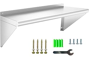 Chingoo Stainless Steel Shelf 12" x 36", 300 lb Wall Mounted Commercial Stainless Steel Shelves Metal Shelving for Restaurant, Bar, Utility Room, Kitchen and Garage