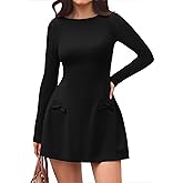 Yousify Womens Boat Neck Mini Dress Long Sleeve A-Line Side Bows Club Party Date Night Bodycon Dresses