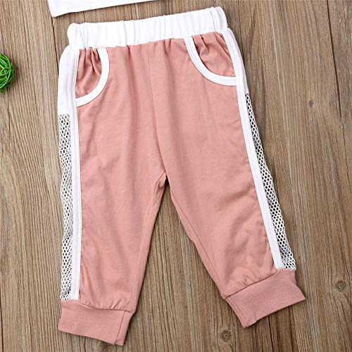 Toddler Baby Girl Solid Mesh Outfits Kids Sleeveless Sport Crop Tops Long Pants with Pocket Tracksuit Clothes (Pink,1-2T)