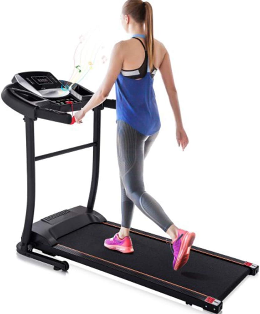 EKUPUZ Electric Motorized Folding Treadmill Fitness Running Machine with Speakers, 12 Preset Programs, and Cup Holder