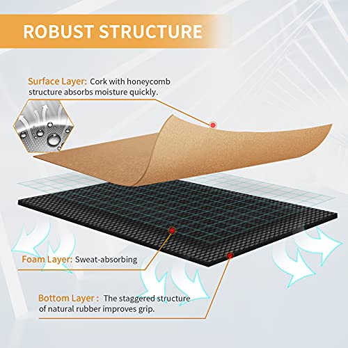 Anweller Tapis de Yoga en liège antidérapant en Caoutchouc Naturel, Tapis de Sport écologique avec Sangle de Transport et Sac de Transport Tapis de Gymnastique pour Salle de Gym, Sport en Plein air