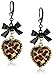 Betsey Johnson Crystal Leopard Heart and Black Bow Drop Earrings