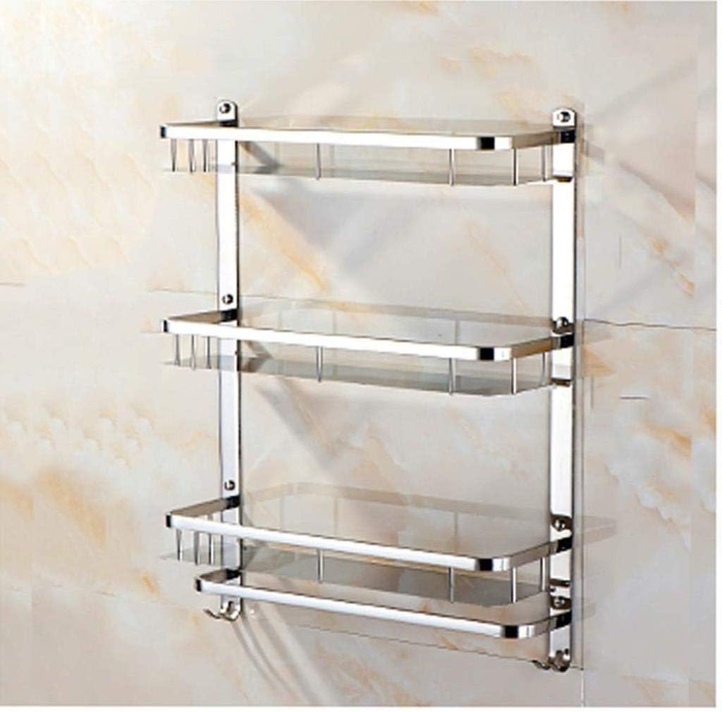 Stainless Steel Towel Rail Punch-Free Bathroom Shelf 3 Tiers Toiletries Shelves Wall-Mounted Rack (Size:50x64x14.5cm)