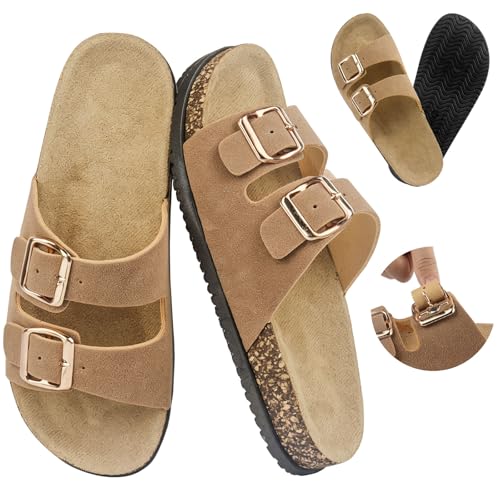 GALASALA Sandalias Mujer, Chanclas de Mujer con Plantilla de Corcho, Antideslizantes y Hebilla Ajustable, Pantuflas Mujer, Unisex Chanclas para Playa, Baño y Casa