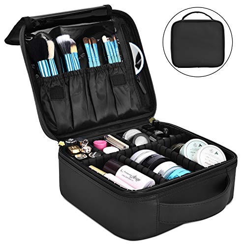 DTBG-Makeup-Bag-Large-Travel-Cosmetic-Bag-for-Women-and-Men-Cute-Makeup-Case-Leather-Cosmetic-Case-with-Adjustable-Padded-Dividers-for-Cosmetics-Make-Up-Tools-Toiletry-Jewelry-Black