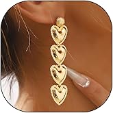 Gold Heart Earrings for Women Vintage Heart Dangle Earrings Hypoallergenic 4 Layered Tiered Love Drop Earrrings Fashion Birthday Trendy Jewelry Gifts