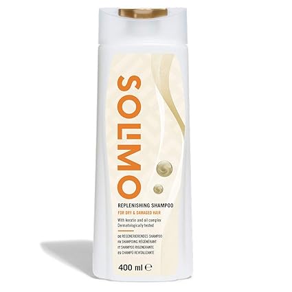 Amazon-Marke: Solimo Regenerierendes Shampoo für trockenes und geschädigtes Haar, mit Keratin und Öl-Komplex- 4er-Pack (4 Fla
