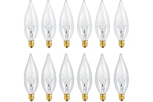 Haraqi 12 Pack 40W 120V E12 Base CA10 Candelabra Flame Tip Clear Incandescent Dimmable Light Bulbs, Candle Light Bulbs for Ch