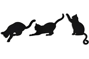 Kercan Black Cat Door Frame Decor, Funny Wall Art Decor, Set of 3 Wooden Cats, Halloween Gothic Living Room Bathroom Decorations