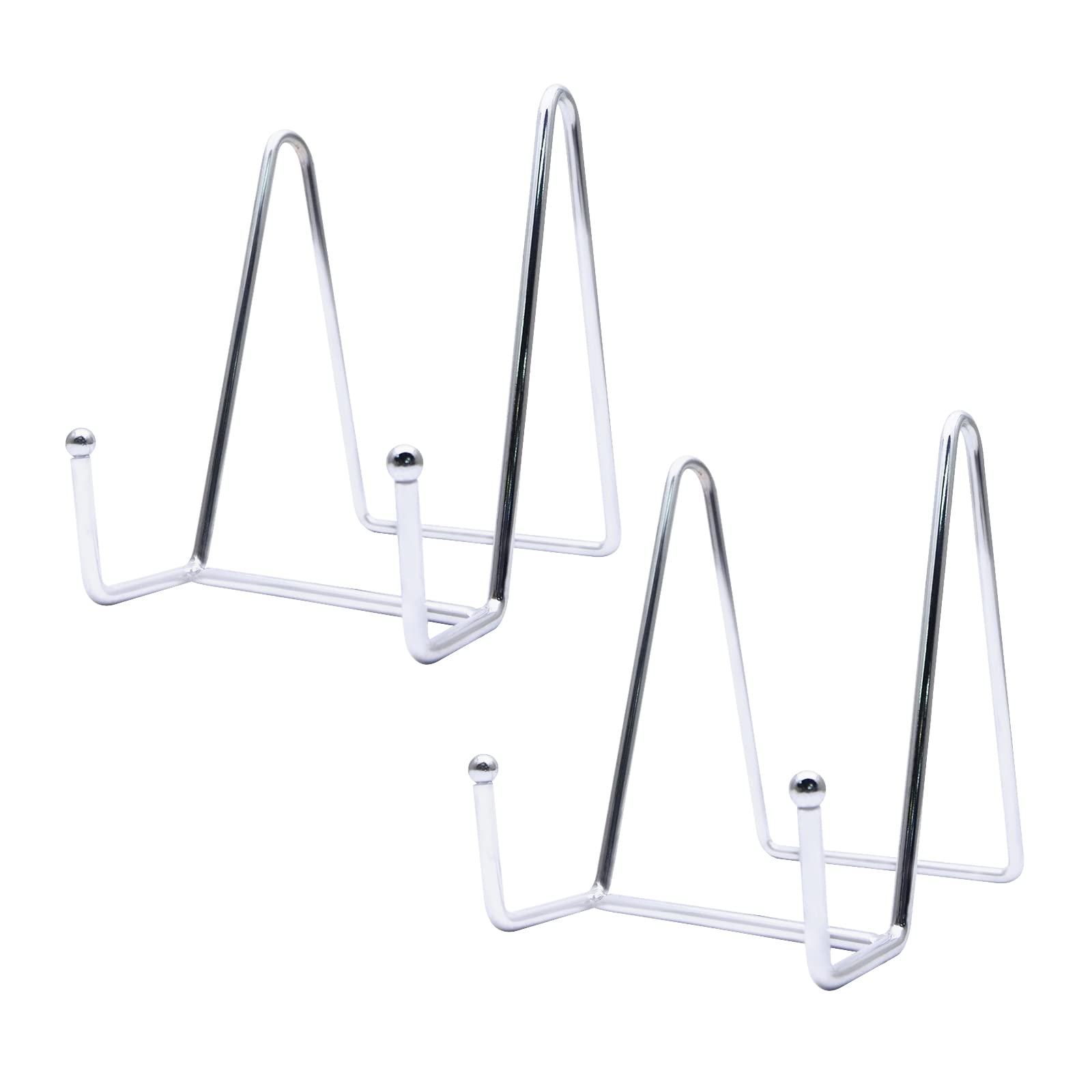 Funnytek 2PCS 4.5 inch Plate Stands - Metal Frame Holders for Photo, Pictures, Decorative Plate Dish and Tabletop Art, Silver