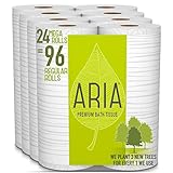Aria Premium, Earth Friendly Toilet Paper, 24 Mega Rolls, 24 = 96 Regular Rolls, 4 Packs of 6 Rolls