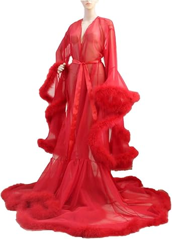 white sheer robe with fur trim