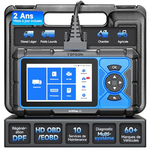 TOPDON ArtiDiag HD Truck Diagnostic Case, Heavy Weight Diagnostic Tool & Complete Diagnostic System, 10 Resets, DPF Regeneration and Reset, OBD/EOBD HD, for Trucks