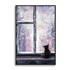 Framed Home Artwork Cute Cat for Living Room Bedroom