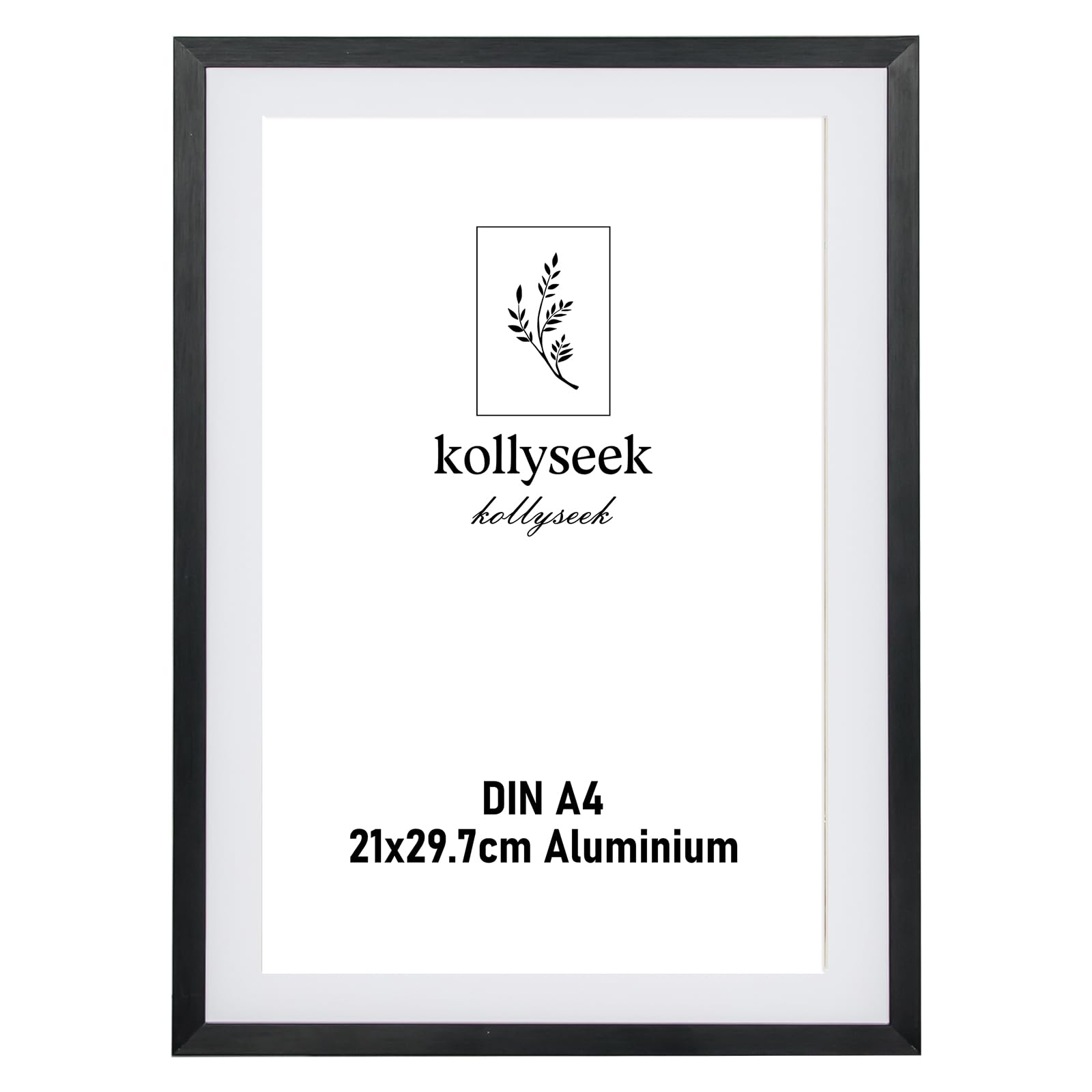 kollyseek Photo Frame Aluminum Din A4 21x30cm Metal Poster Frame with Shatterproof Acrylic Glass Modern Display Picture Frame with Mount for Table Top/Wall Mounting (Black)