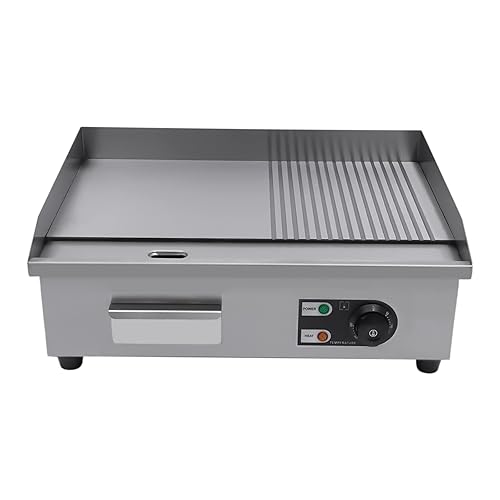 Commercial Countertop Grill 110V 1600W Electric Flat Top Griddle Grill  Flat Fluted Stainless Steel Flat Top Teppanyaki Griddle  Nonstick