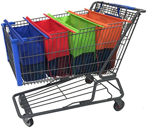 Shopping Cart Trolley Bags by: Modern Day LivingTM - 4 Reusable Grocery Bags - Easy to Use and Heavy Duty - Variety of Colors and Sizes