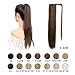 BARSDAR Straight Wrap Ponytail Extension - 26 Inch Long Straight Wrap Around Ponytails for Women, Clip in Ponytail Hair Extensions Synthetic Brown Pony Tails Hairpieces - Dark Brown & Auburn