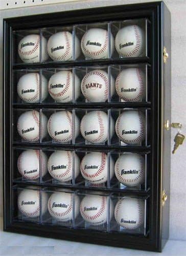 20 Baseball and Cube Display Case Cabinet Holder, UV Protection, B20-BLA