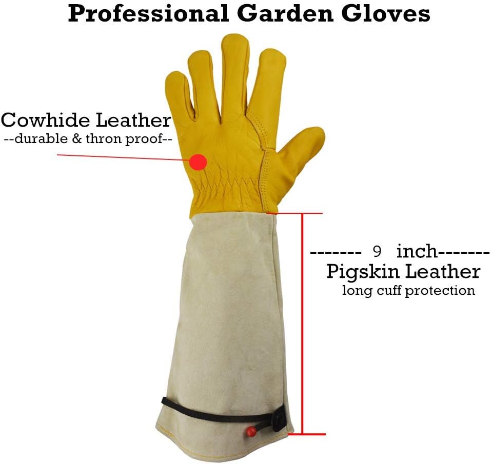 Gardening Gloves, Professional Puncture Proof Gloves for Rose Pruning & Cactus Trimming, Long Leather Garden Gloves Gifts for Women & Men- Full Grain Cowhide & Pigskin (Thorn Proof) (Medium): Clothing