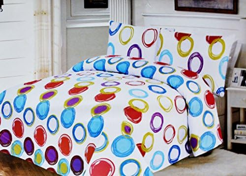 Bed Sheets Bedding Sheet Set Queen Size Set of 4 Patterned 1 Bed Flat Sheet &1 Fitted Sheet 2 Pcs Pillow Cases (Blue Circle)