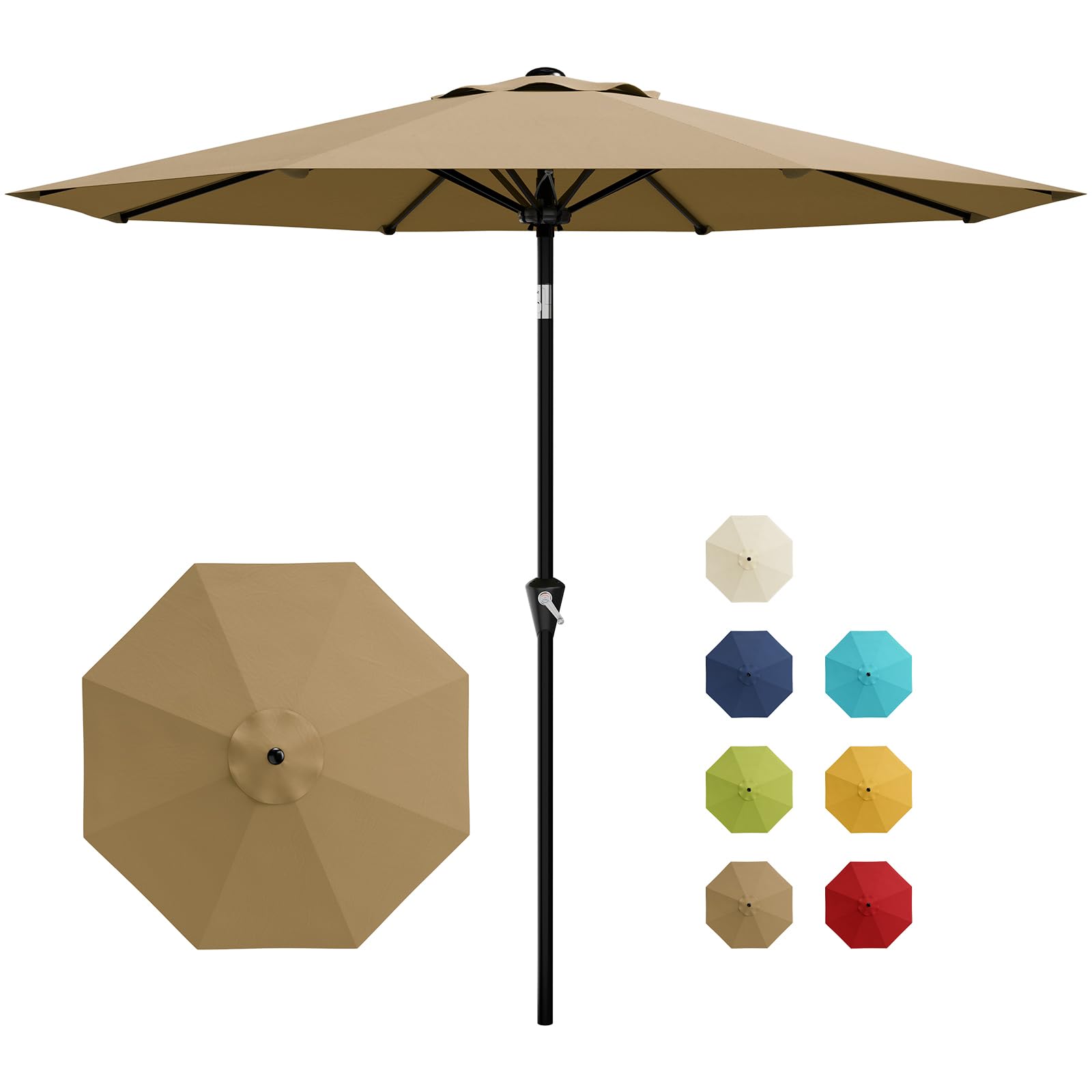 Photo 1 of ***MISSING SOME POLES*** Garvee 9FT Patio Umbrella - Outdoor Table Umbrella with Smooth Crank Lift, Push Button Tilt and 8 Sturdy Ribs - Market Umbrella UV Protection Waterproof for Pool, Deck, Yard, Garden (Tan)